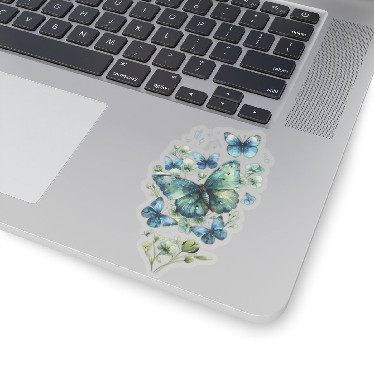 Blue Green Floral Butterfly Vinyl Sticker