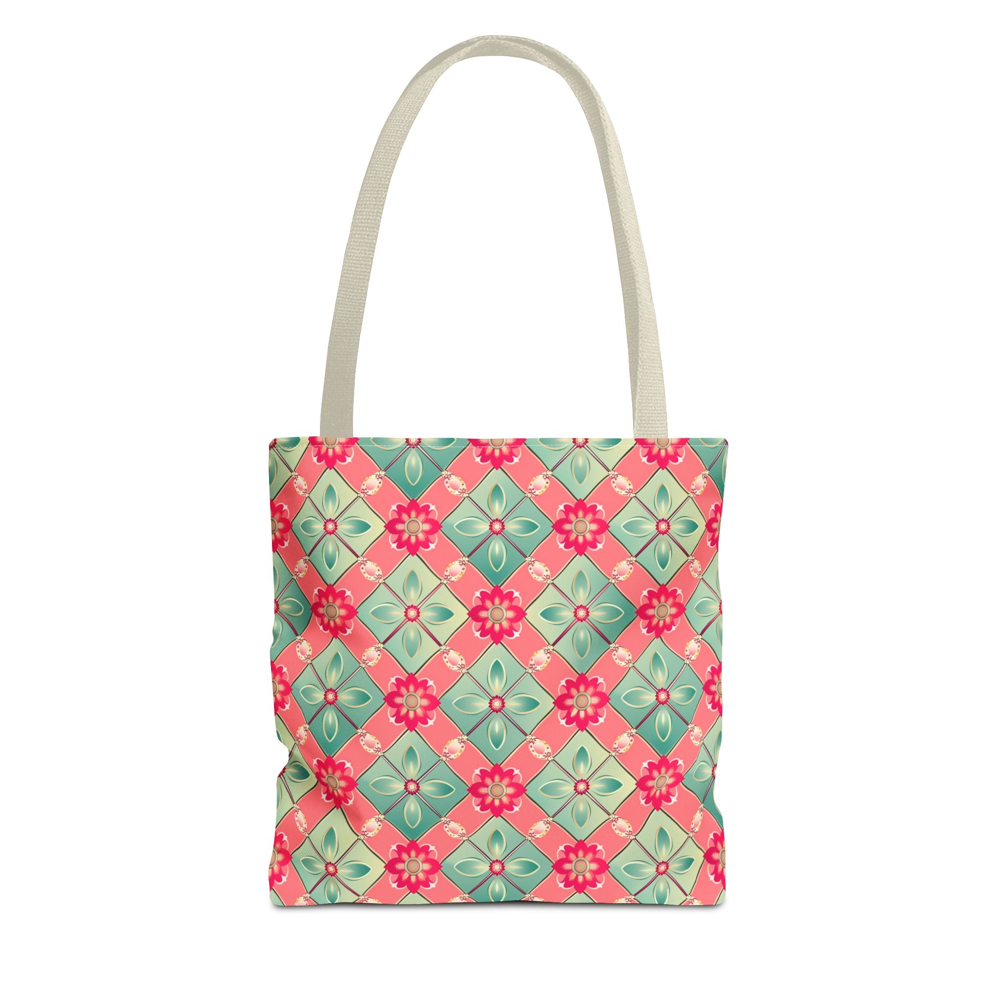 Pink & Blue Floral Tiled Pattern Eccentric Tote Bag