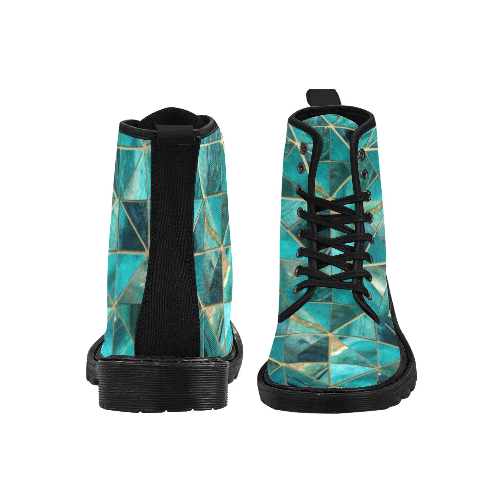 Turquoise Women's Lace Up Canvas Boots (Black) - Cranberry Lake Design Co.  #