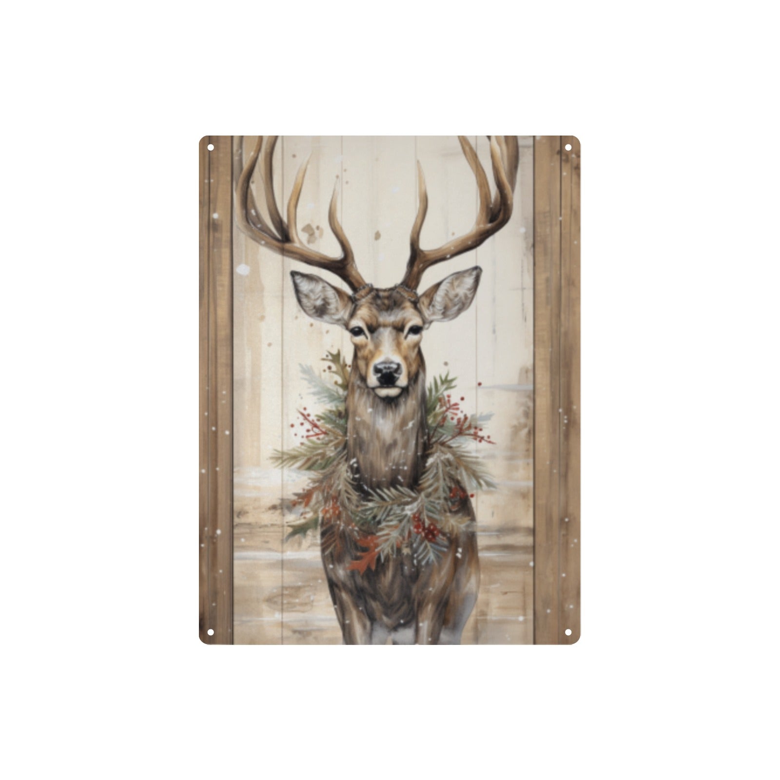 Rustic Winter Deer with Wreath Metal Tin Sign - Cranberry Lake Design Co.  #