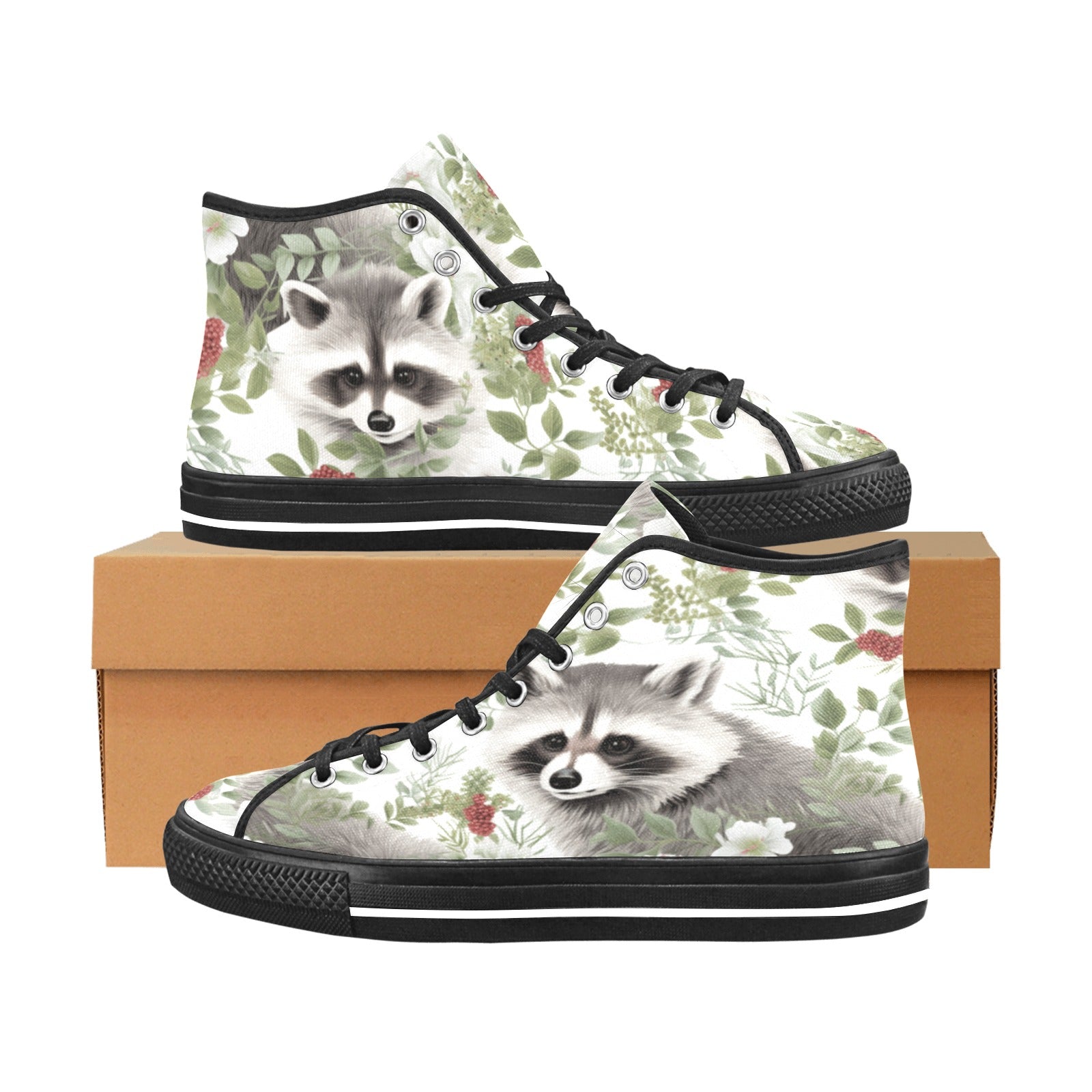 Cranberry Lake Designs Raccoons Vancouver High Top Canvas Women's Shoes - Cranberry Lake Design Co.  #