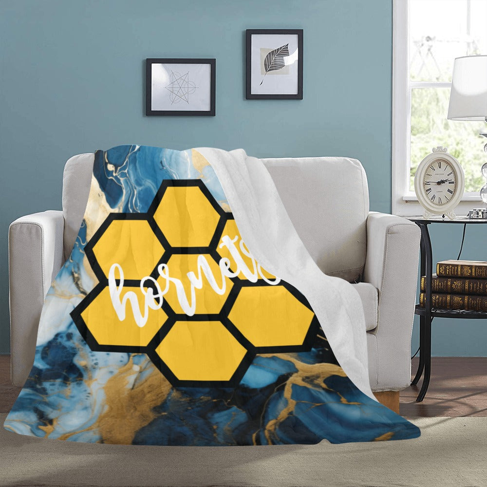 Blue Gold Marble Honeycomb Hornets Ultra-Soft Micro Fleece Blanket