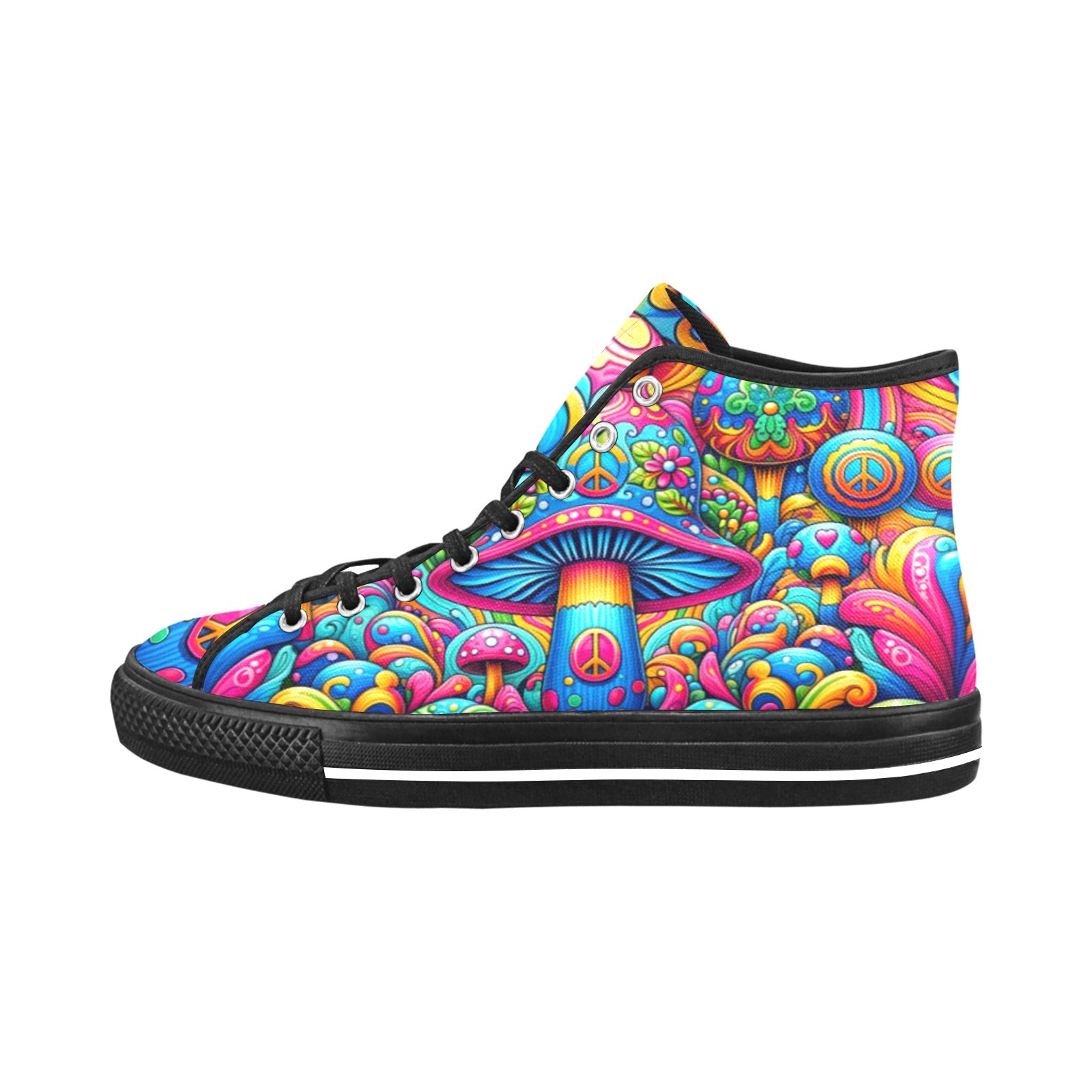 Cranberry Lake Designs Colourful Hippie-Style Mushroom High Top Canvas Shoes - Cranberry Lake Design Co.  #