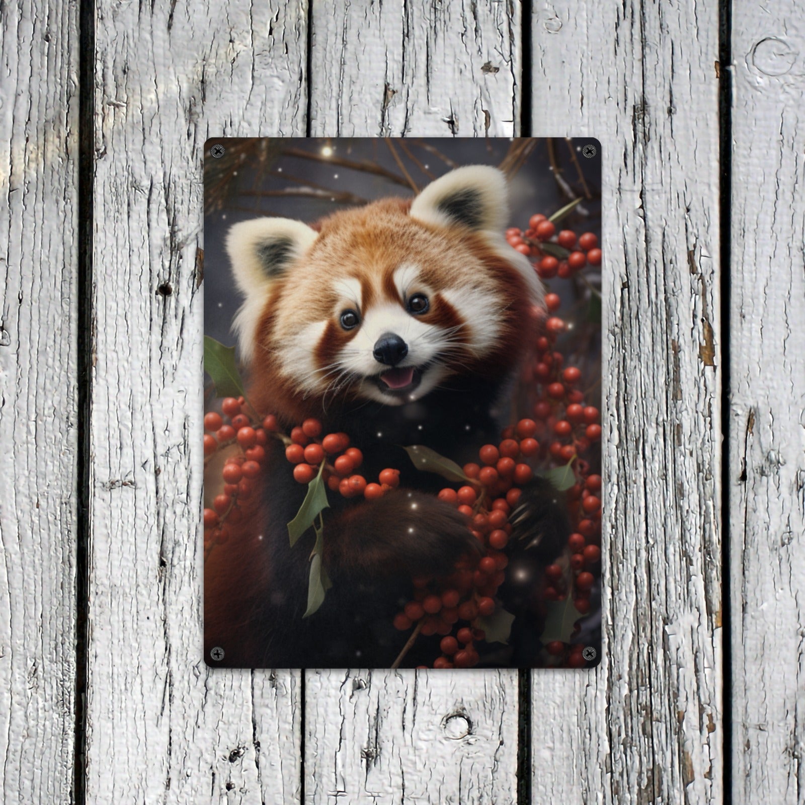 Red Panda Christmas Metal Tin Sign - Cranberry Lake Design Co.  #