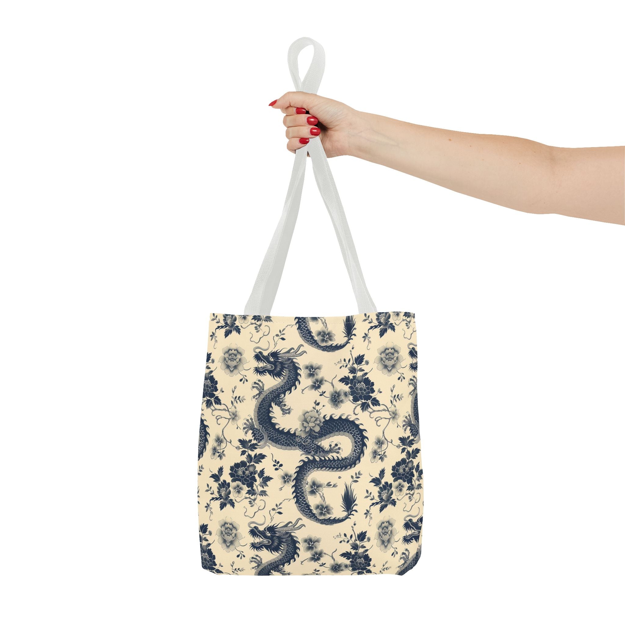 Blue Floral Dragon Tote Bag