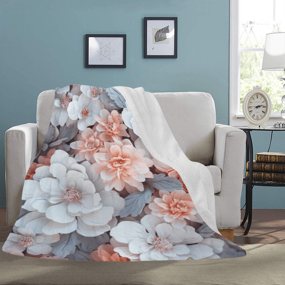 Beautiful Blush Flower Blanket - Twin Size, Adds a Touch of Romance