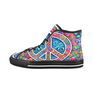 Retro Floral Peace Sign Canvas High Tops - Cranberry Lake Design Co.  #