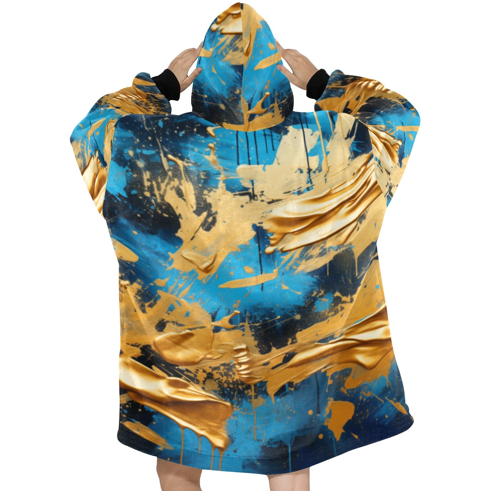 Blue and Gold Paint Blanket Hoodie for Women - Cranberry Lake Design Co.  #