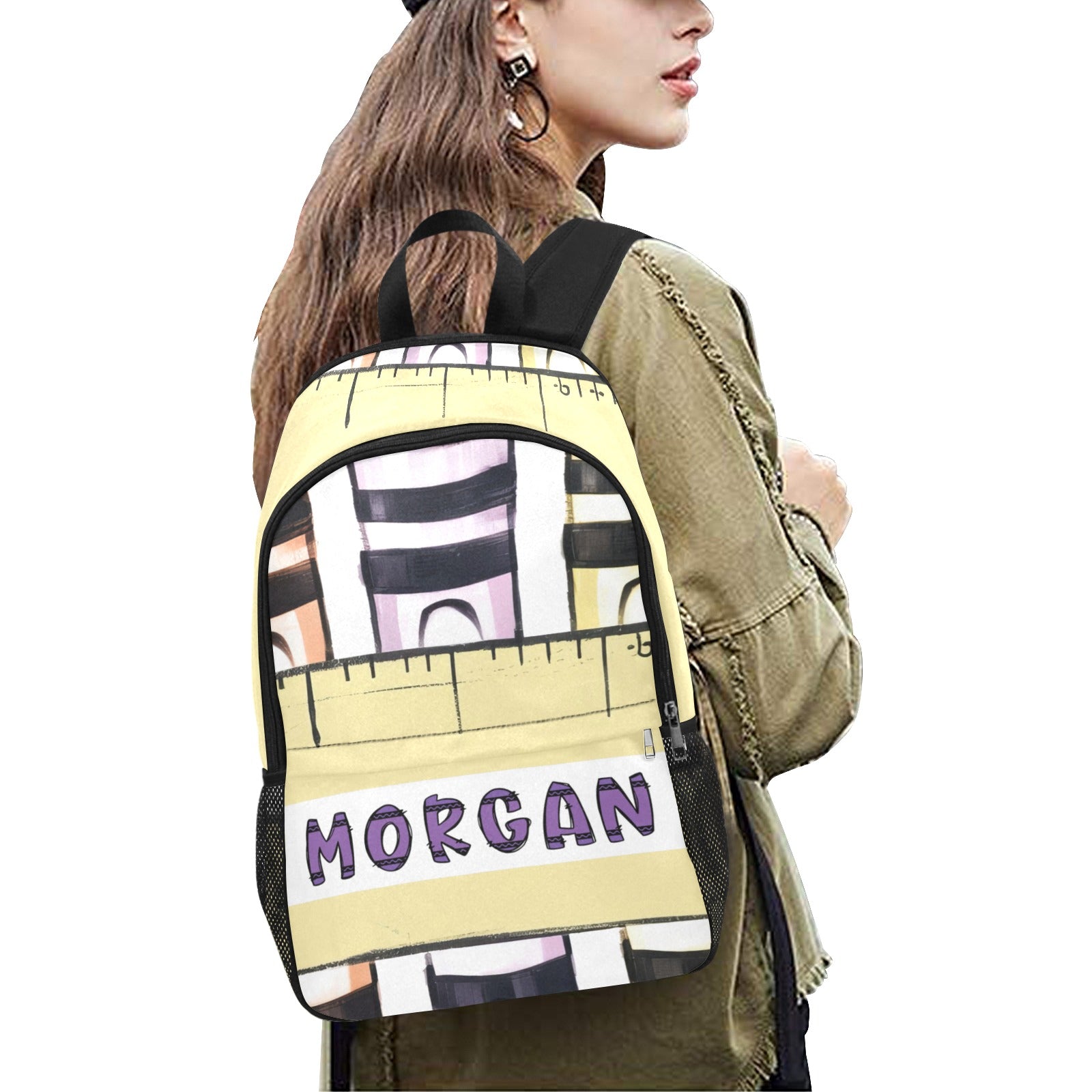 Crayon Custom Name Backpack All-Over Print Unisex Casual Backpack with Side Mesh Pockets (Model 1659) - Cranberry Lake Design Co.  #