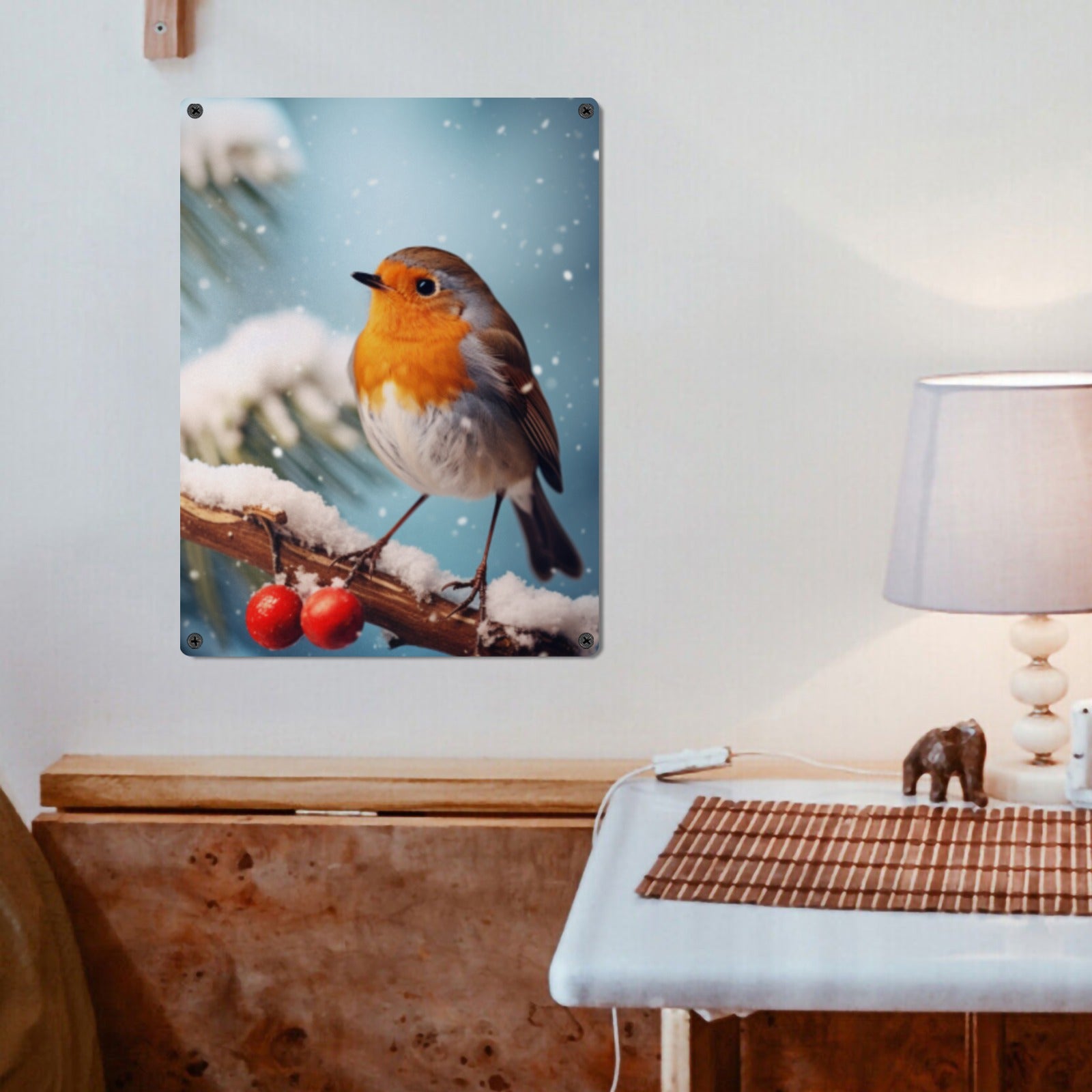 Nature Wildlife Bird Home Decor Wall Art Poster Winter Songbird Sign Indoor / Outdoor Metal Tin Sign 12"x16"