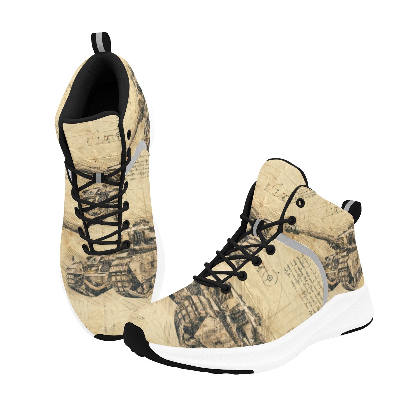 Vintage Look Military Tank Blueprints Men's Mid Top Sports Shoes