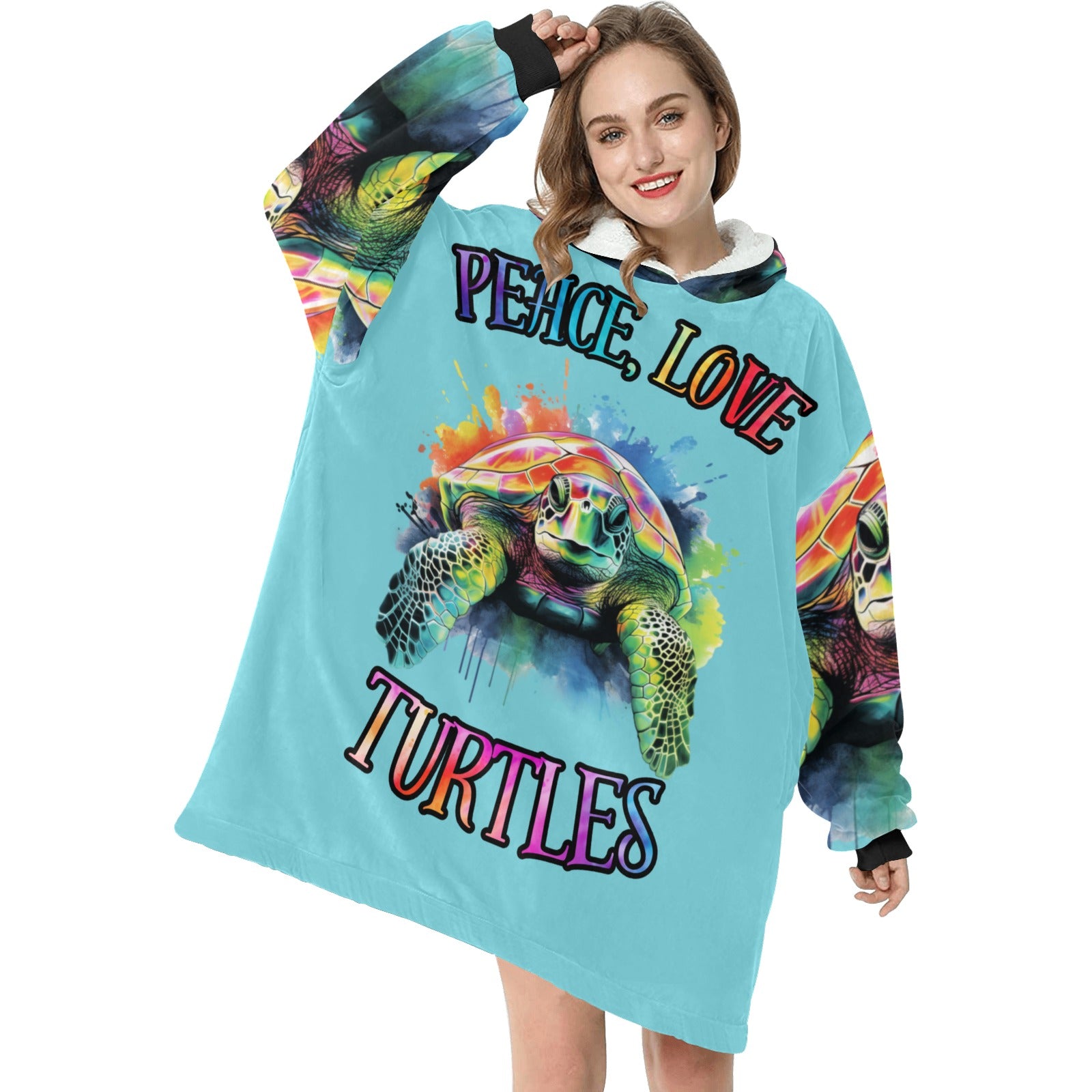 Peace Love Turtles Blanket Hoodie Blanket Hoodie for Women - Cranberry Lake Design Co.  #