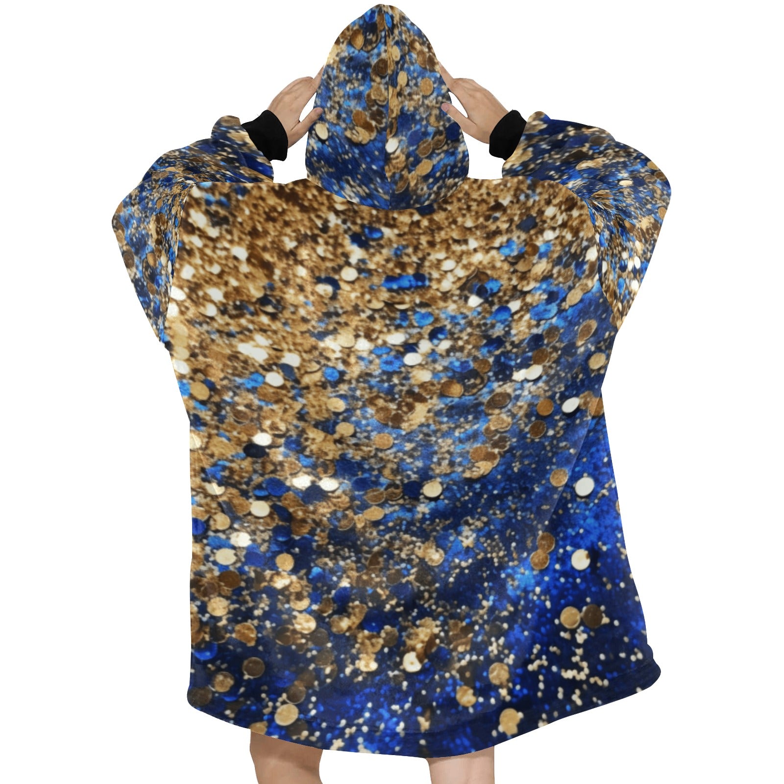 Blue and Gold Sparkle Blanket Hoodie for Women - Cranberry Lake Design Co.  #