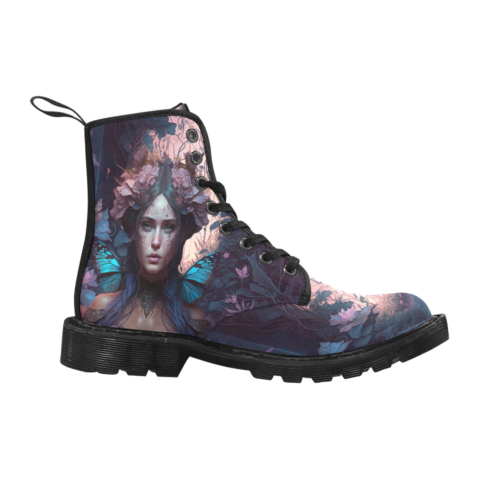 Women's Fairycore Boots Blue Butterfly Lace Up Canvas Boots - Cranberry Lake Design Co.  #