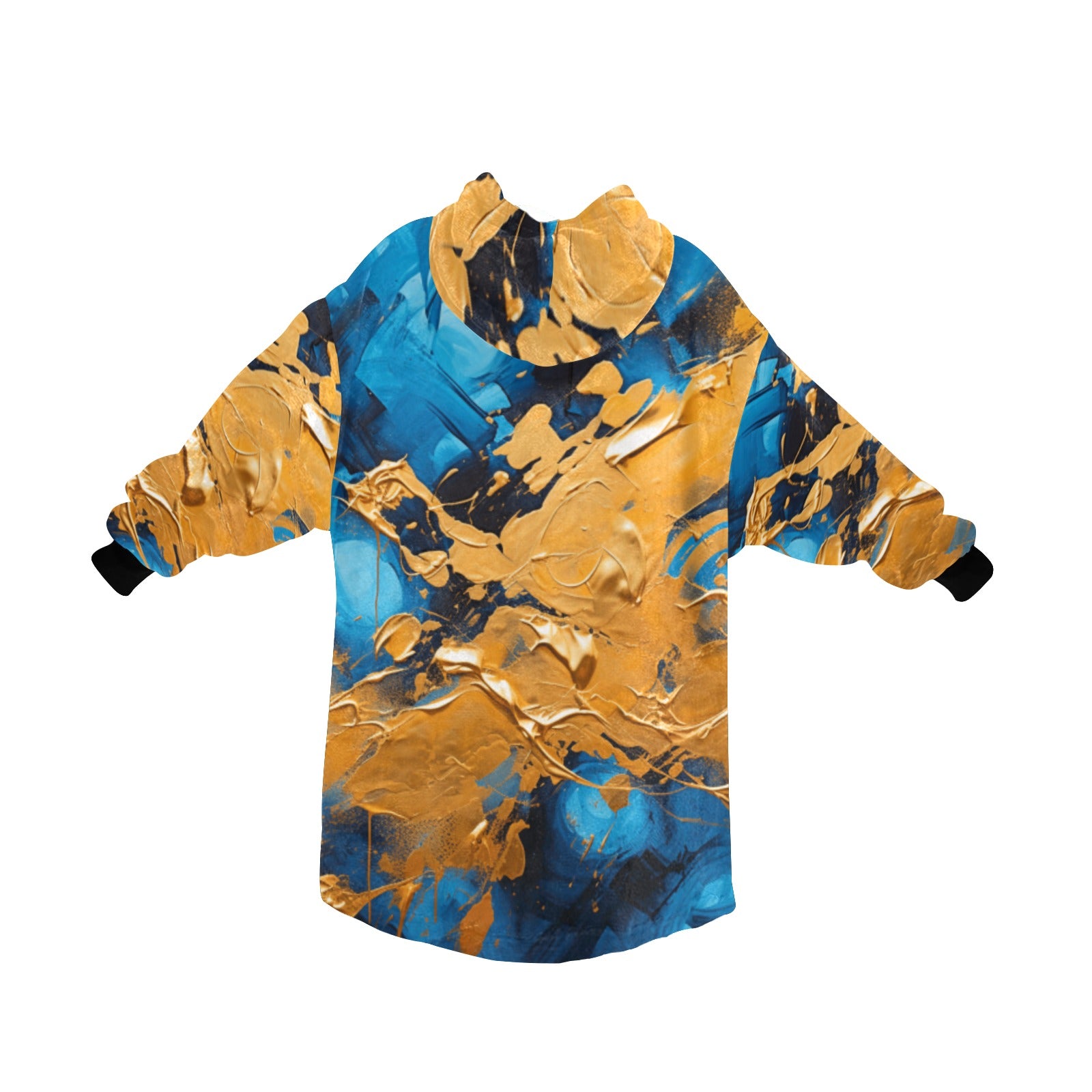 Blue and Gold Paint Blanket Hoodie for Women - Cranberry Lake Design Co.  #