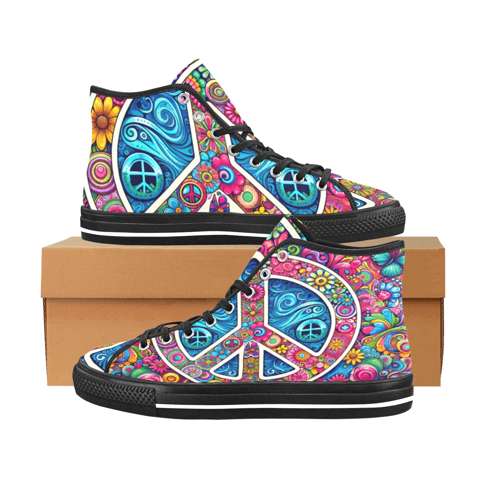 Retro Floral Peace Sign Canvas High Tops - Cranberry Lake Design Co.  #