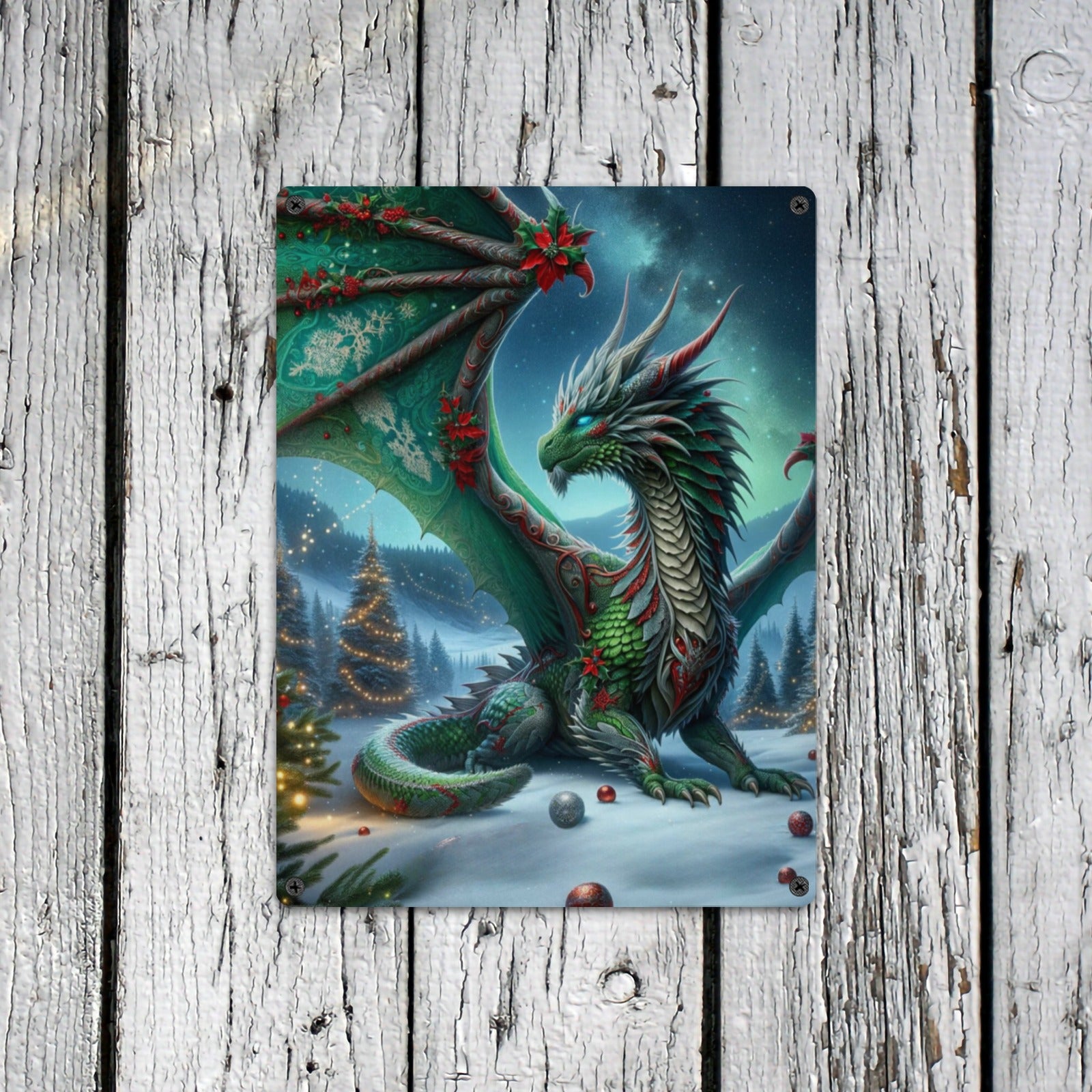 Enchanting Christmas Dragon Metal Wall Art - Cranberry Lake Design Co.  #