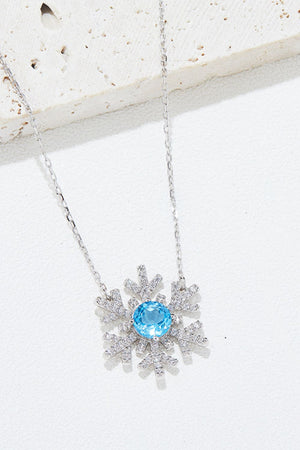 925 Sterling Silver Topaz Snowflake Shape Necklace