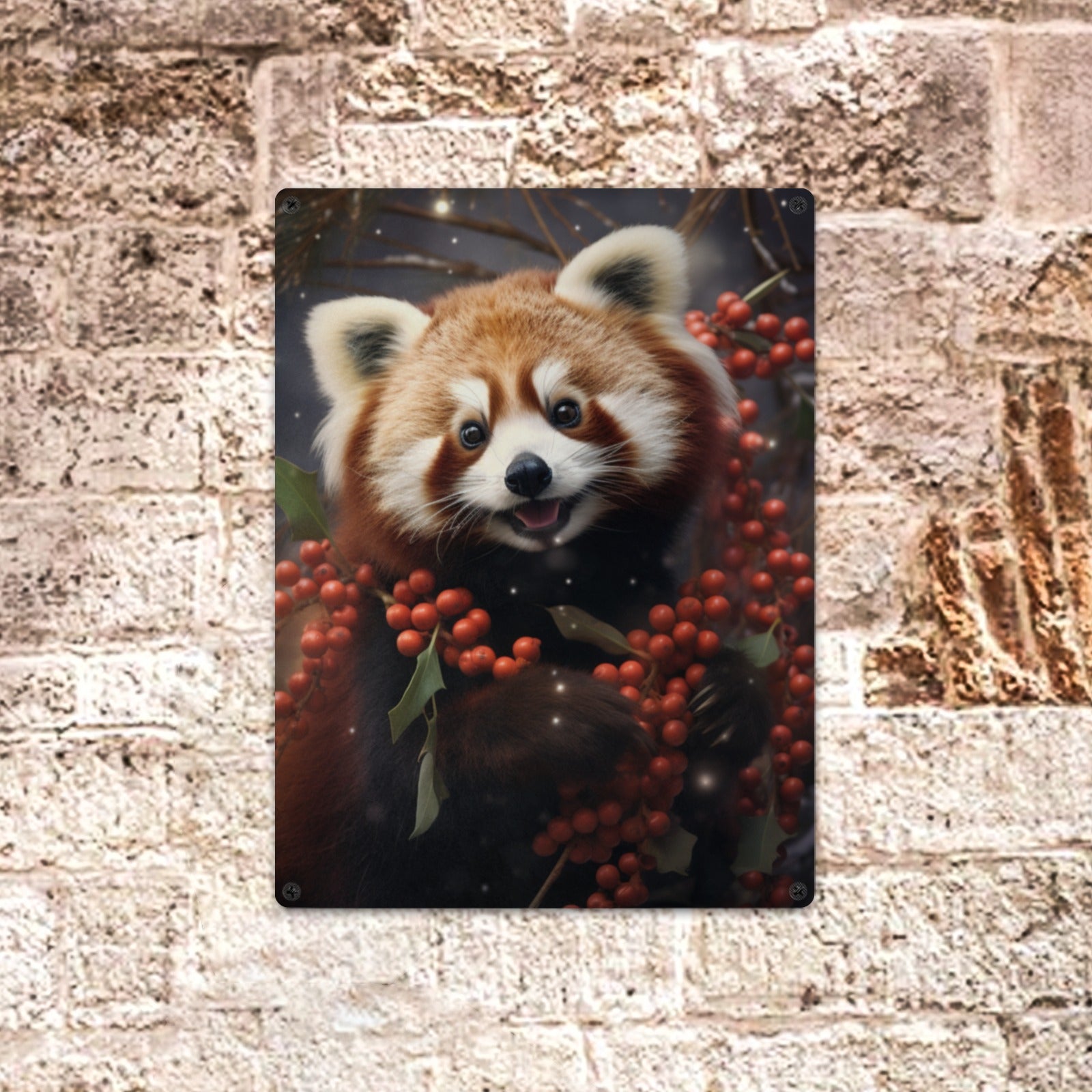 Red Panda Christmas Metal Tin Sign - Cranberry Lake Design Co.  #