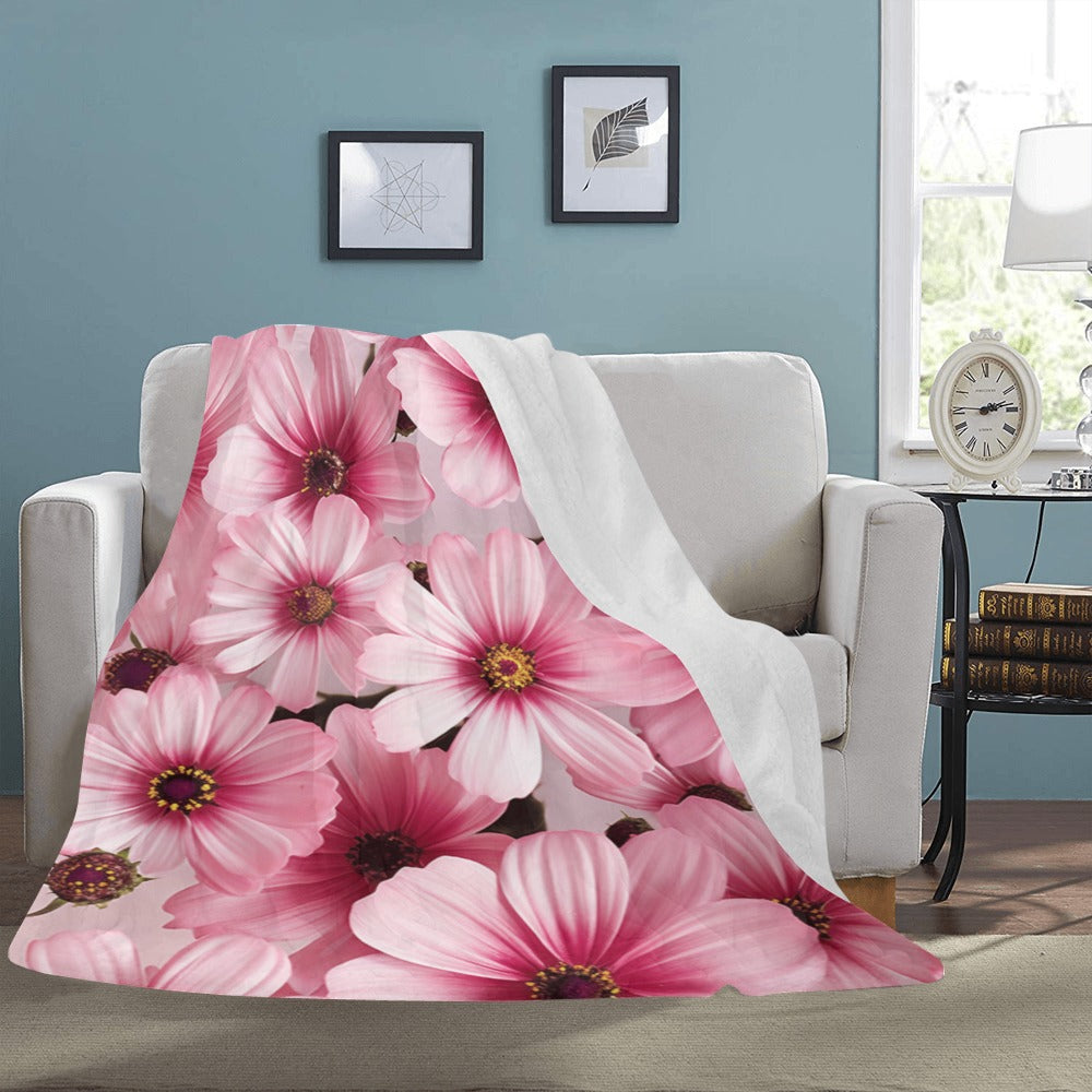 Pink Cosmos Flower Blanket | Floral Fleece Blanket | Ultra-Soft Micro Fleece | Cozy Throw | 60x80