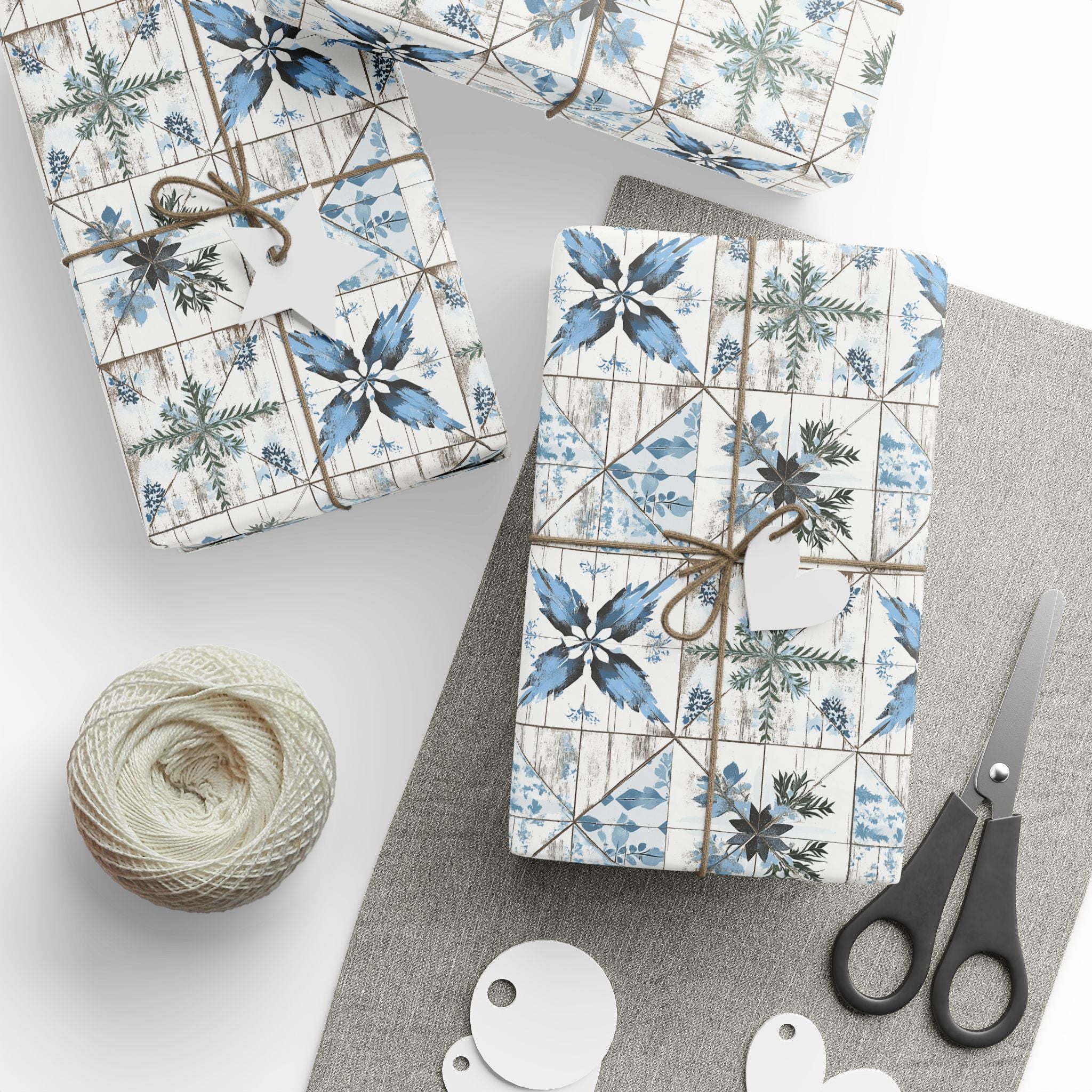 Rustic Blue and White Flower Wrapping paper