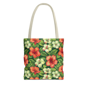 Pink & White Tropical Flowers Tote Bag