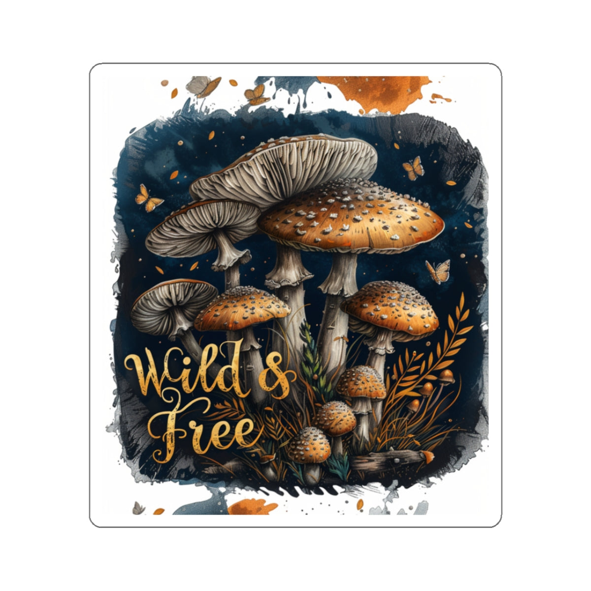 Black Whimsical Fairycore Wild & Free Mushroom Vinyl Sticker