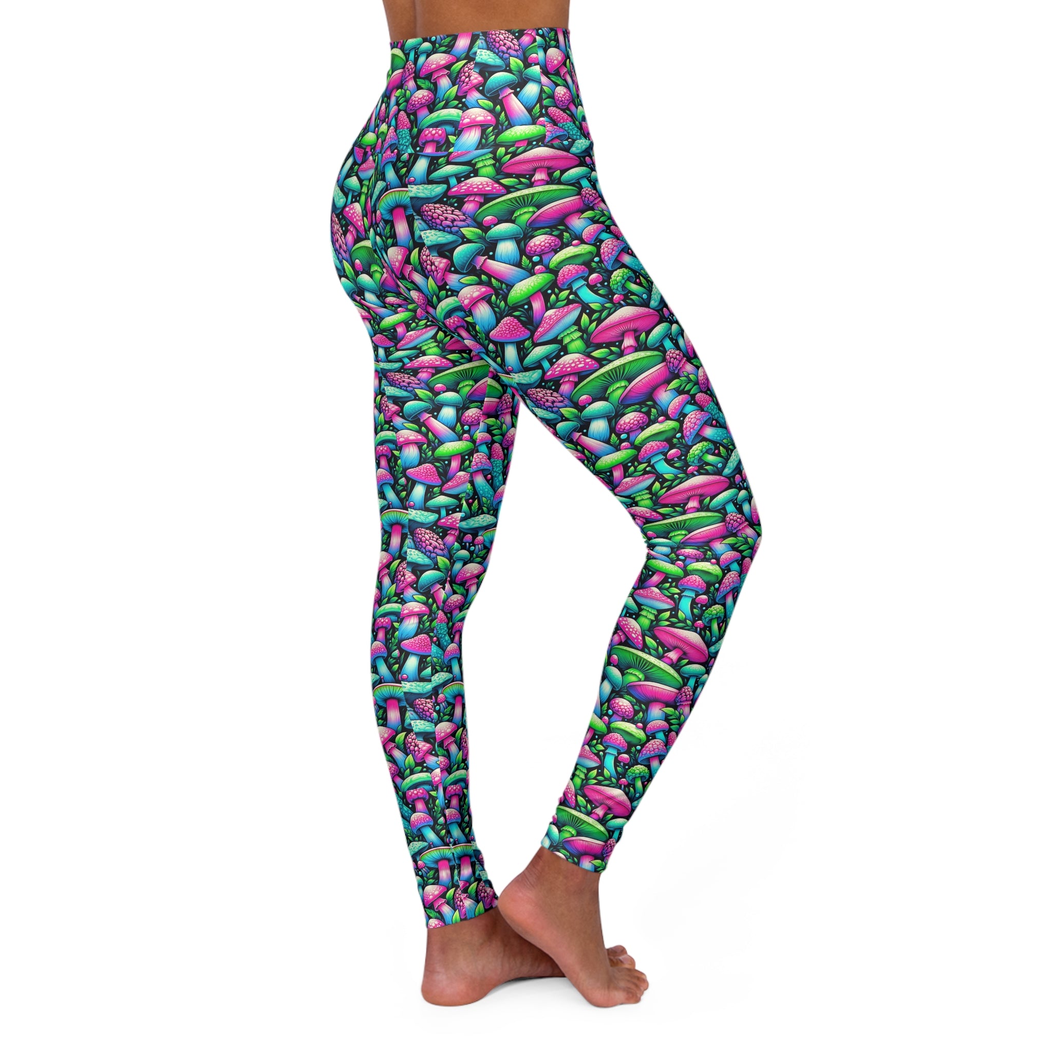 Bright Neon Mushroom Gym Leggings for Women S-2XL - Colorful, Trendy & Supportive Workout Pants