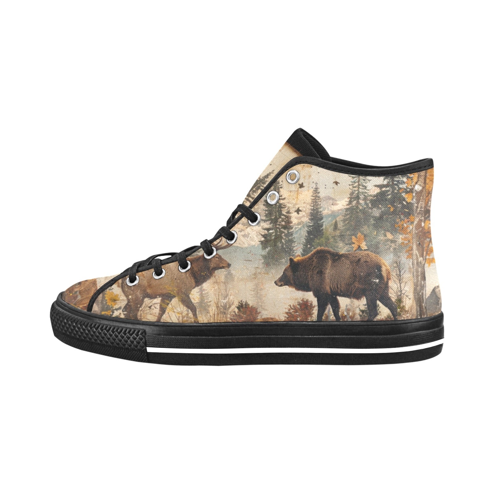 Elk & Bear Forest Scene Canvas Shoes - Vancouver High Top - Cranberry Lake Design Co.  #