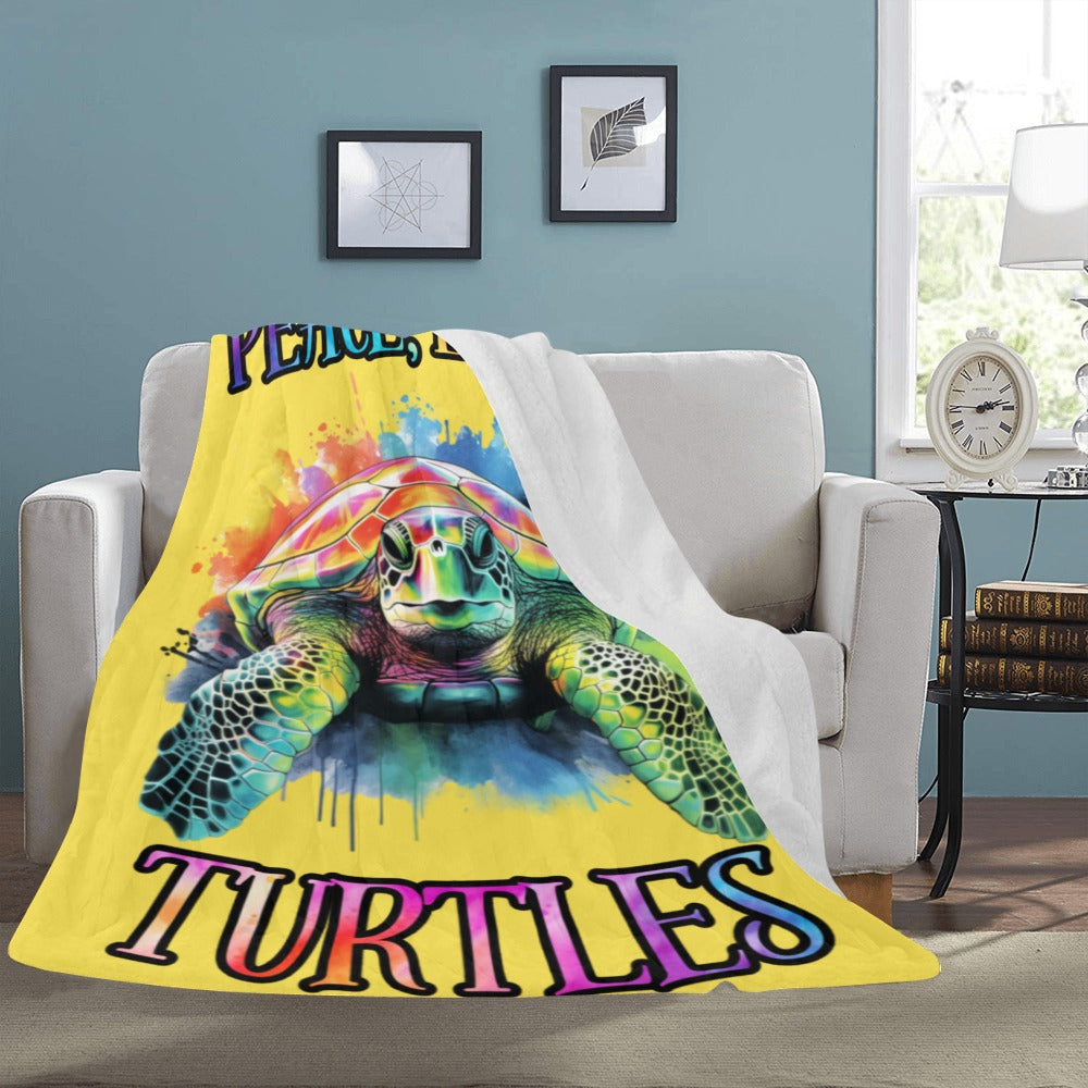 Peace, Love Turtles Yellow Ultra-Soft Micro Fleece Blanket