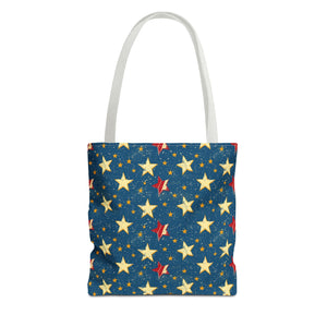 Red, Blue & White Starts American Flag Pattern Patriotic Tote Bag