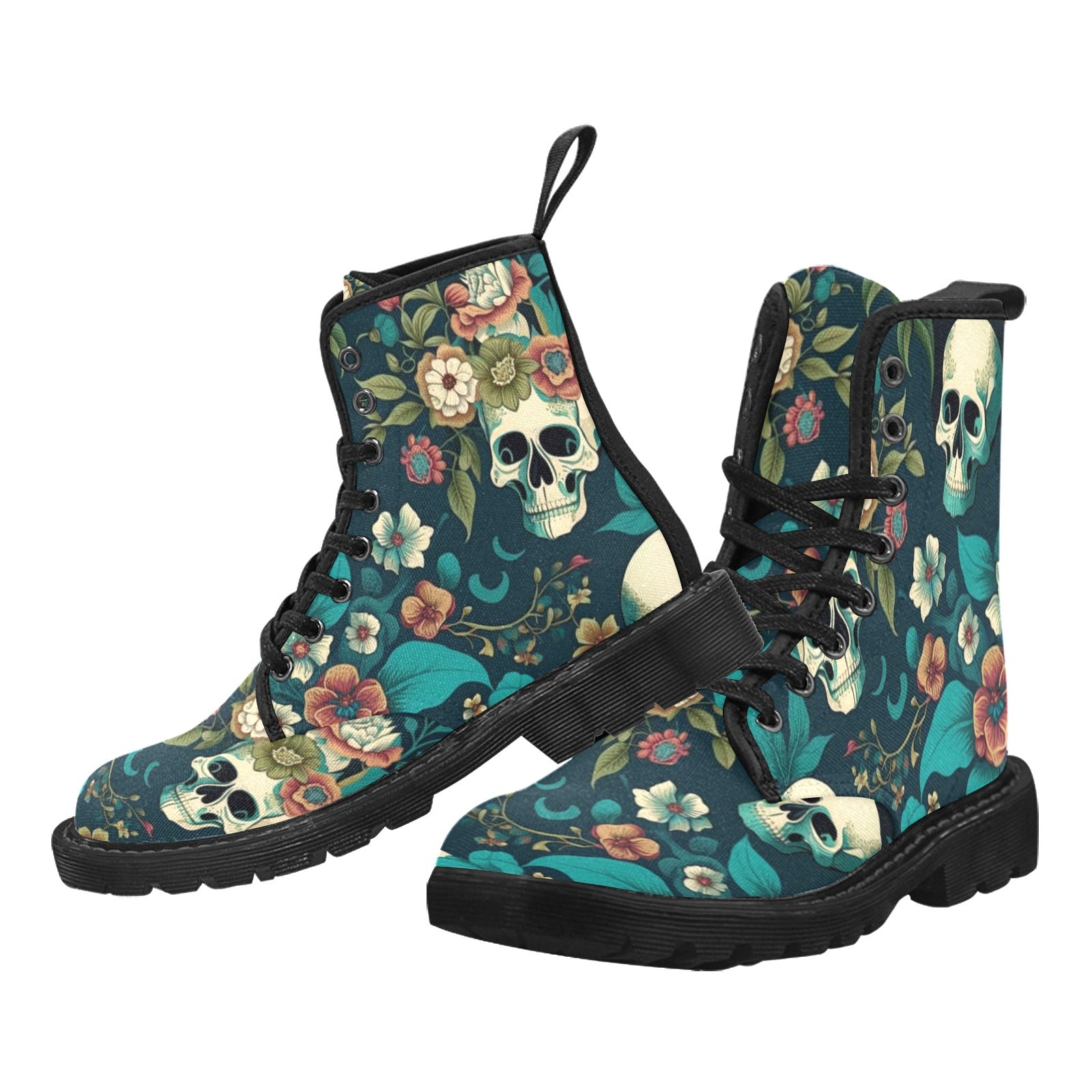 Summer Skull Pattern Women's Lace Up Canvas Boots - Cranberry Lake Design Co.  #