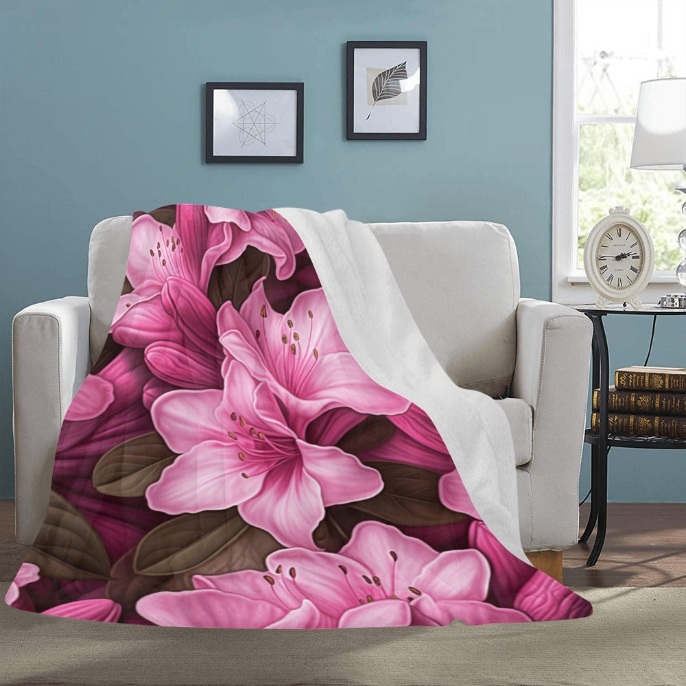 Pink Azalea Floral Throw Blanket - Ultra-Soft 60x80 Fleece Blanket with Bold Pink Azalea Flower Design