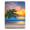 Ocean Palm Tree Sunset Beach Throw Blanket