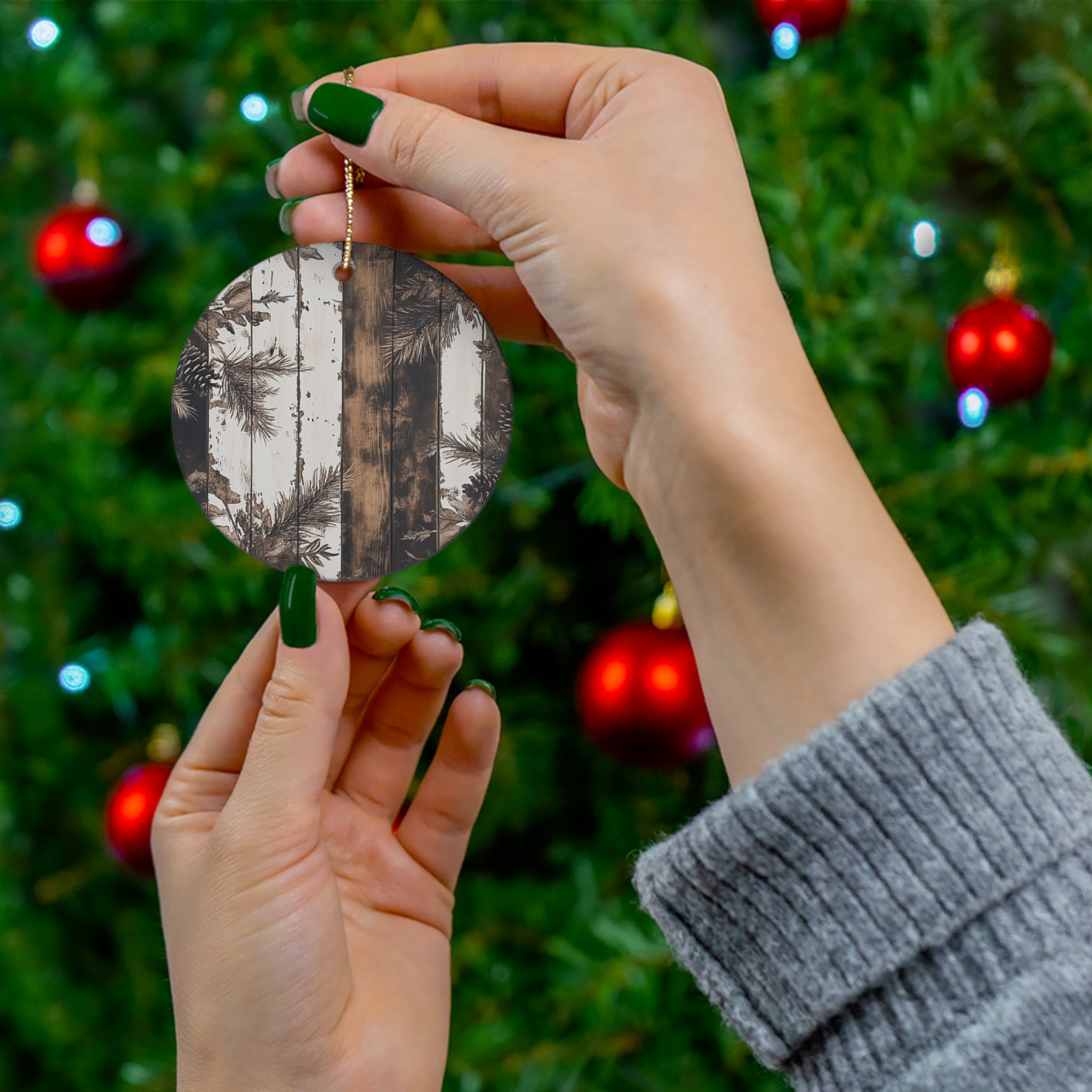 Rustic Pinecone and Pine Branch Round Wooden Plaque