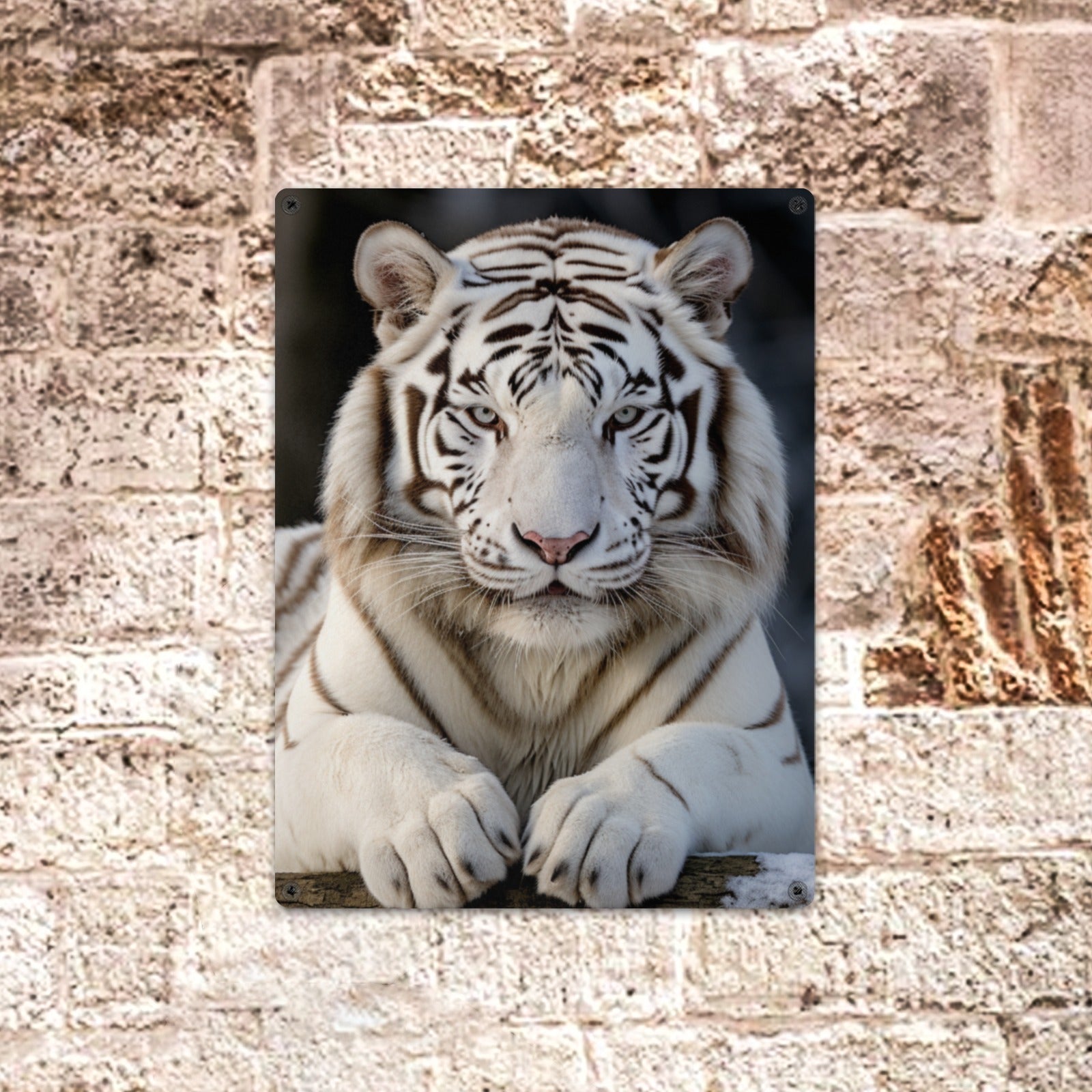 White Tiger Home Decor Sign Indoor / Outdoor Metal Tin Sign 12"x16"