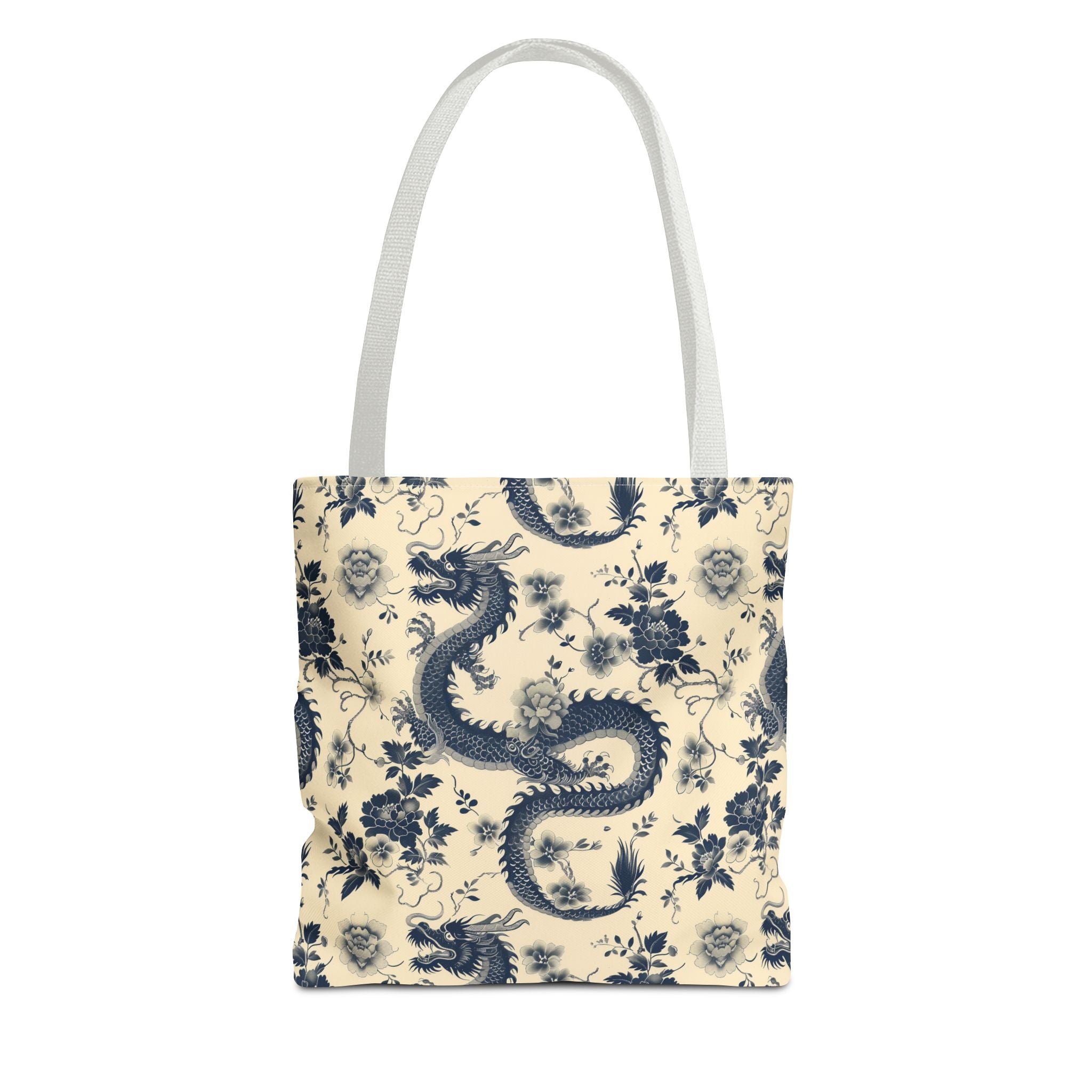 Blue Floral Dragon Tote Bag