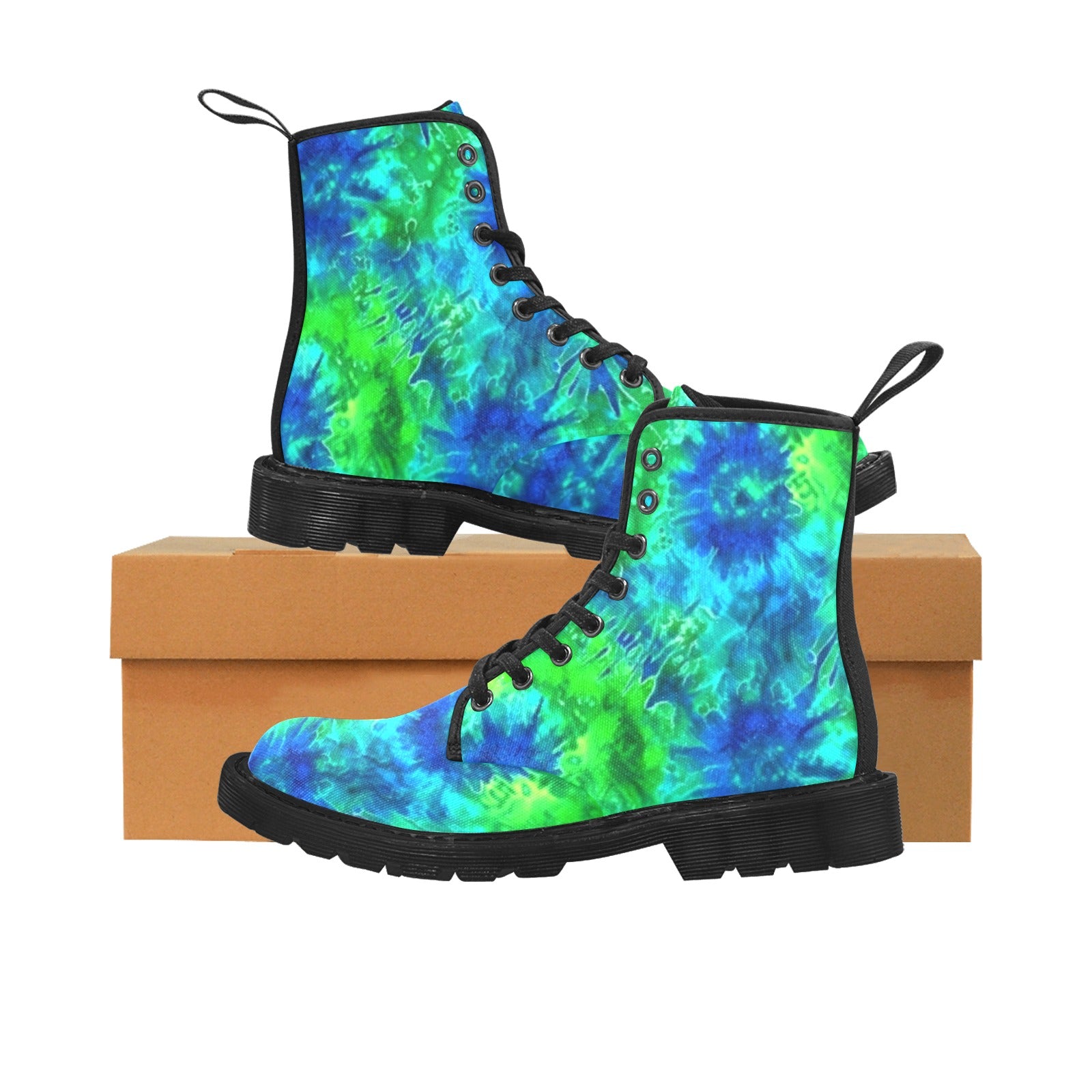 Blue & Green Tie Dye Women's Lace Up Canvas Boots - Cranberry Lake Design Co.  #