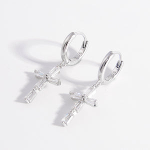 925 Sterling Silver Zircon Cross Earrings