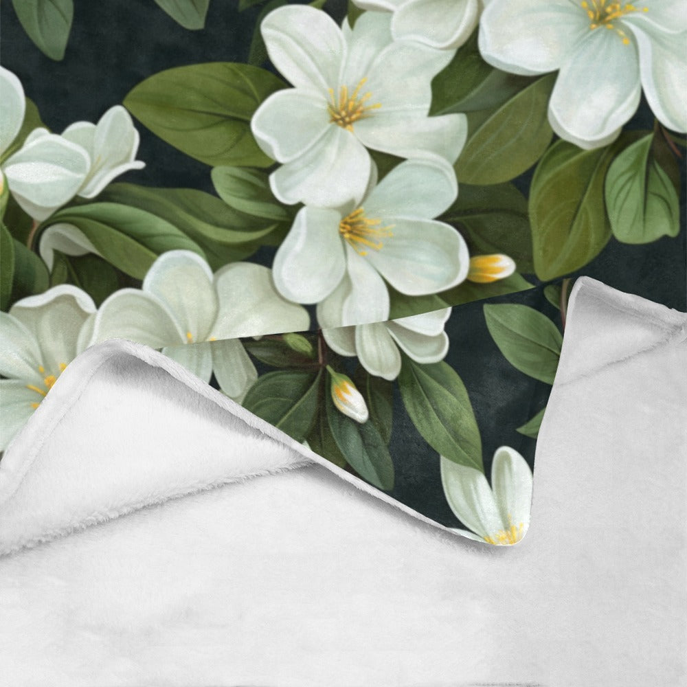 White Magnolia Fleece Blanket | Ultra-Soft Micro Fleece | Floral Throw Blanket | 60x80 | Ships from USA