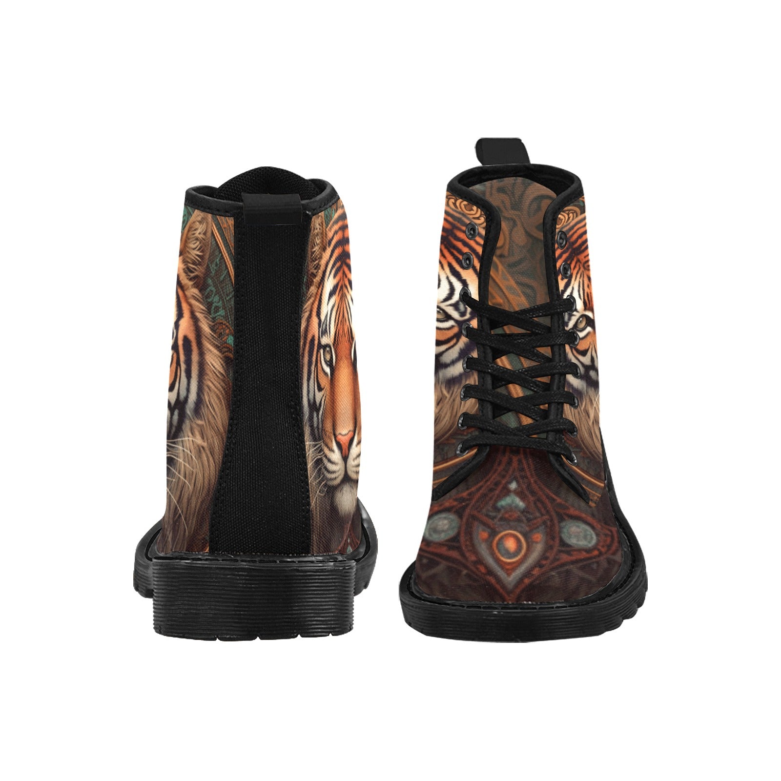 Boho Tiger Women's Lace Up Canvas Boots - Black - Cranberry Lake Design Co.  #