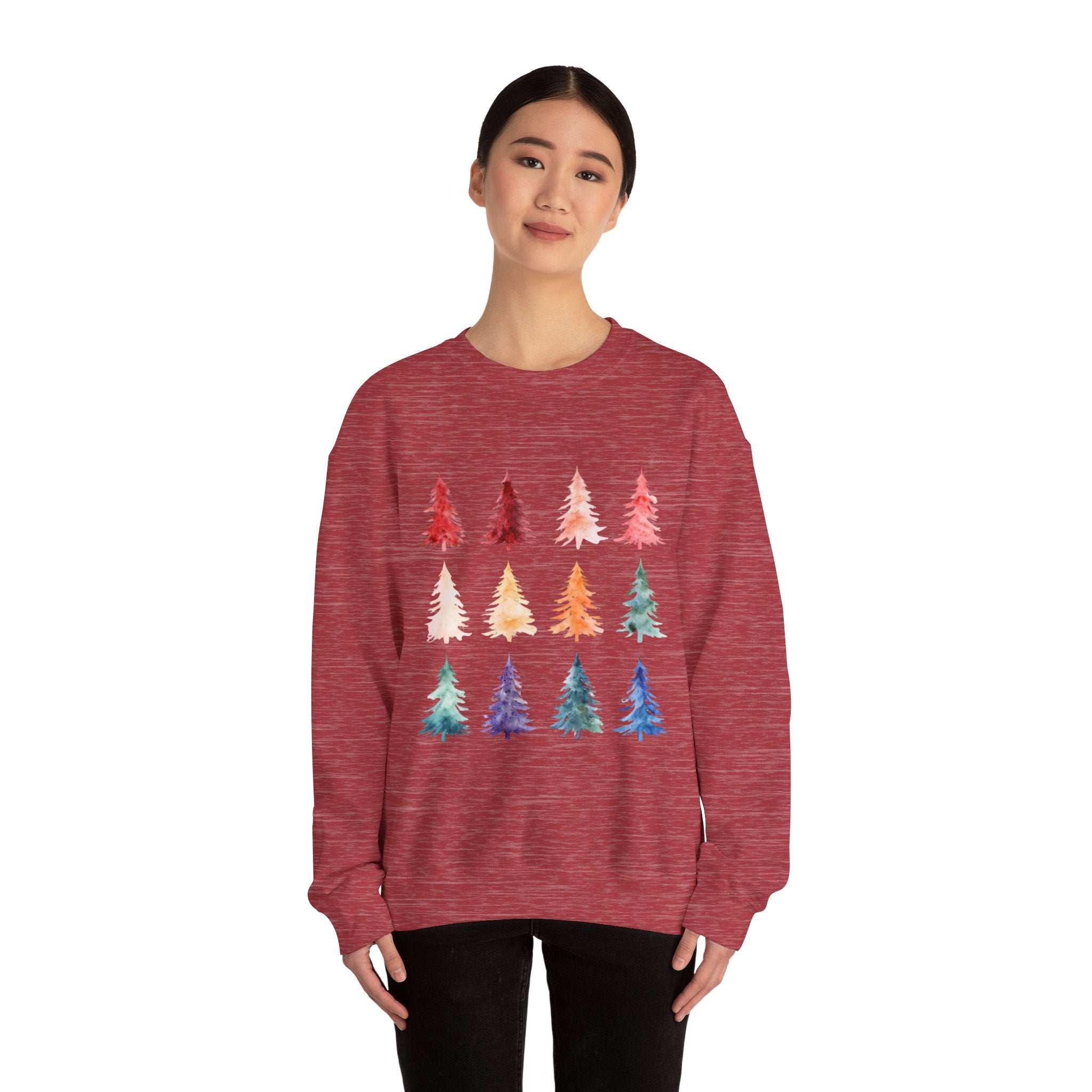 Unisex Watercolor Christmas Tree Festive Holiday Sweater Unisex Heavy Blend™ Crewneck Sweatshirt