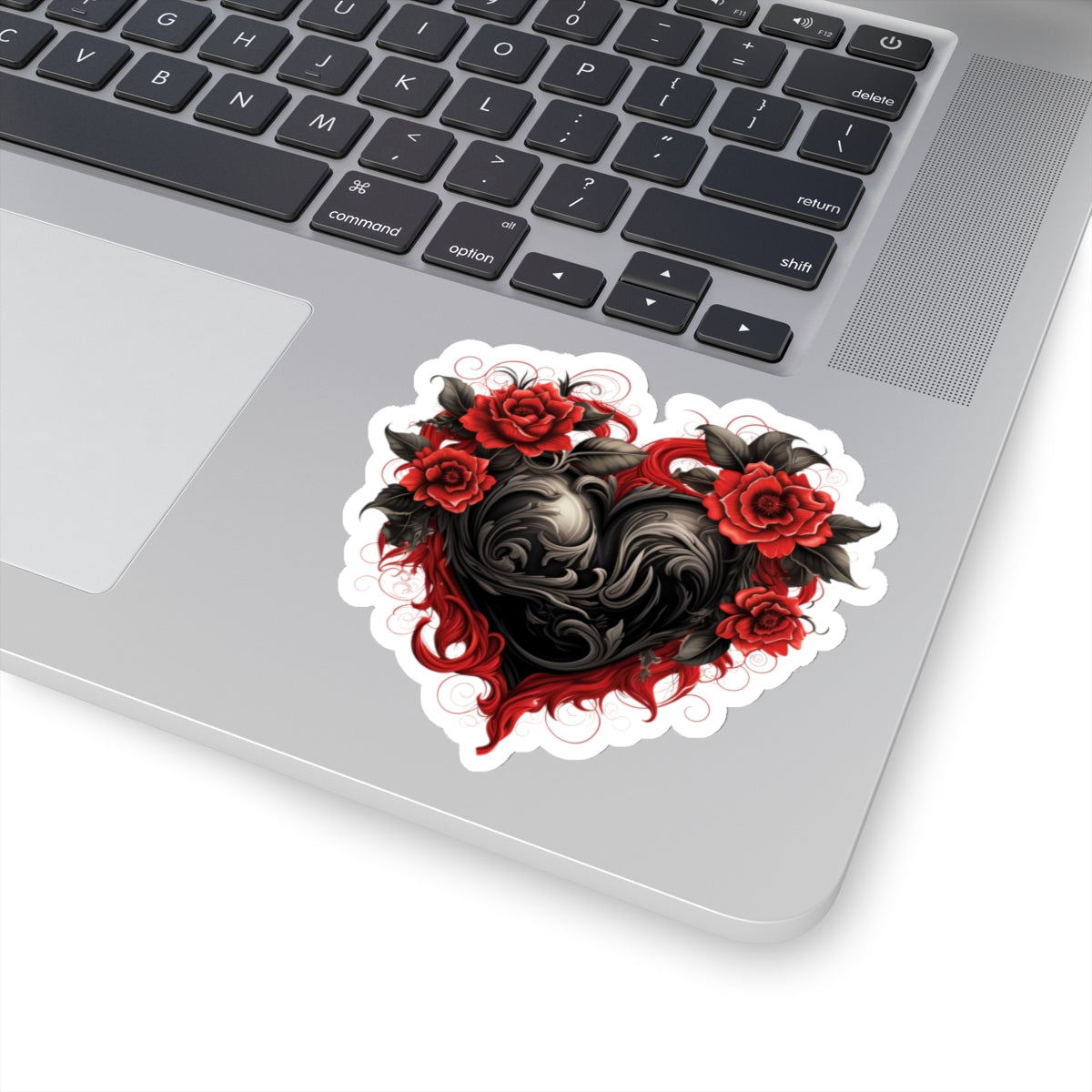 Red Flower Black Heart Vinyl Sticker