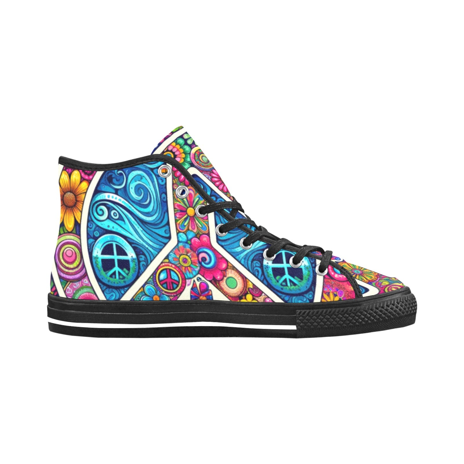 Retro Floral Peace Sign Canvas High Tops - Cranberry Lake Design Co.  #