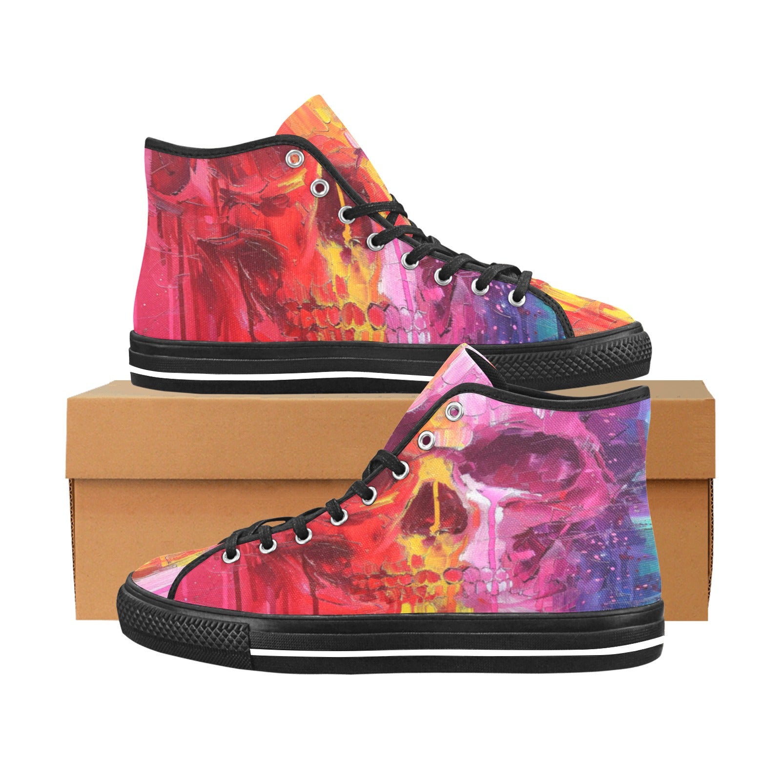 Rainbow Skull Vancouver High Top Canvas Women's Shoes - Cranberry Lake Design Co.  #