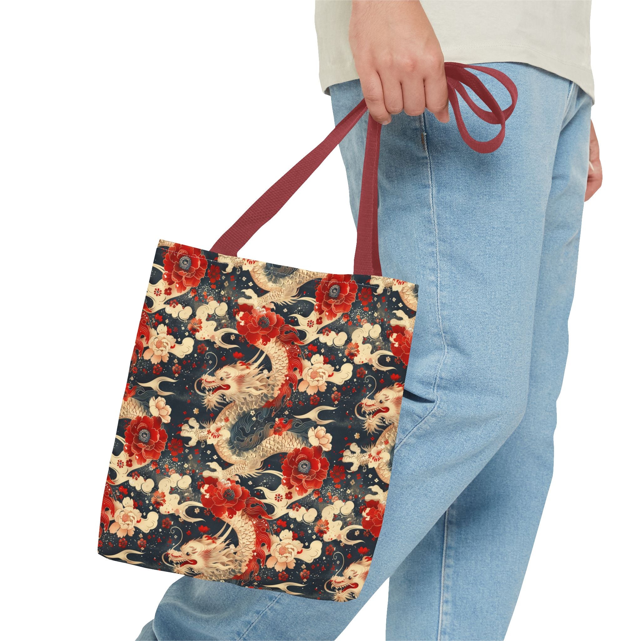 Red & White Dragon Pattern Tote Bag