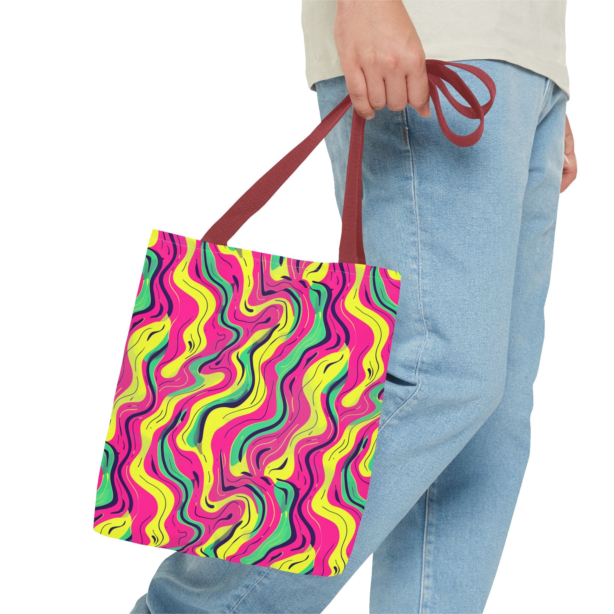 Squiggly Pink Yellow Green Pattern Eccentric Tote Bag