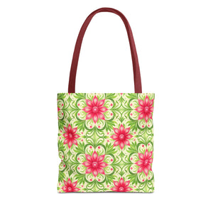 Pink & Green Floral Pattern Eccentric Tote Bag