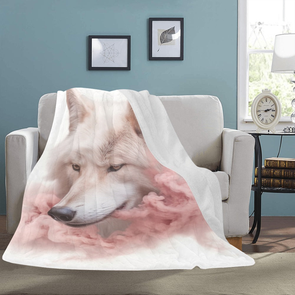 Whimsical Wolf Blanket with Pink Smoke - Cozy Comfort for Nature Enthusiasts