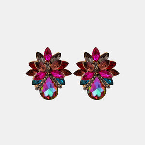 Flower Shape Glass Stone Stud Earrings